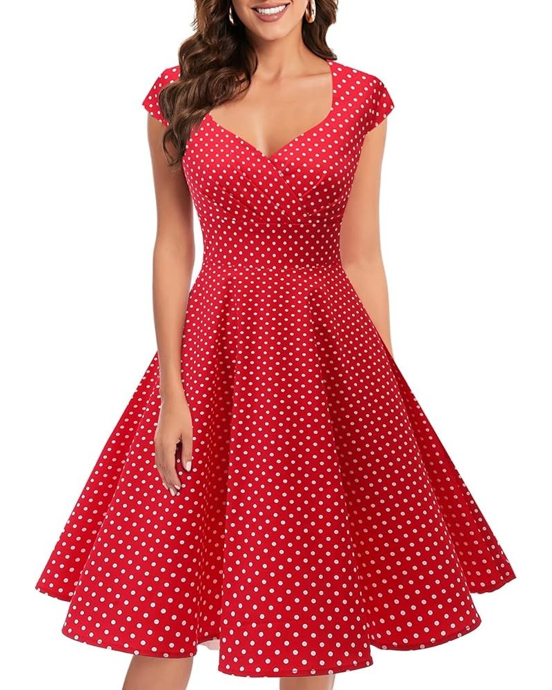 Women Short 1950s Retro Vintage Cocktail Party Swing Dresses Red Small White Dot $18.89 Dresses