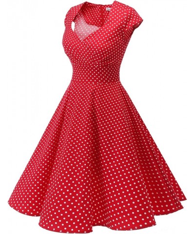 Women Short 1950s Retro Vintage Cocktail Party Swing Dresses Red Small White Dot $18.89 Dresses