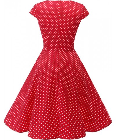 Women Short 1950s Retro Vintage Cocktail Party Swing Dresses Red Small White Dot $18.89 Dresses