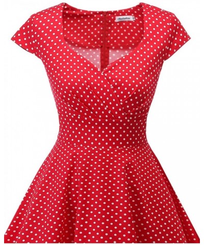 Women Short 1950s Retro Vintage Cocktail Party Swing Dresses Red Small White Dot $18.89 Dresses