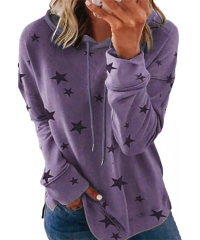 Womens Casual Star Print Hoodies Long Sleeve Hooded Pullover Drawstring Side Split Tunic Tops Plus Size Purple $11.50 Hoodies...