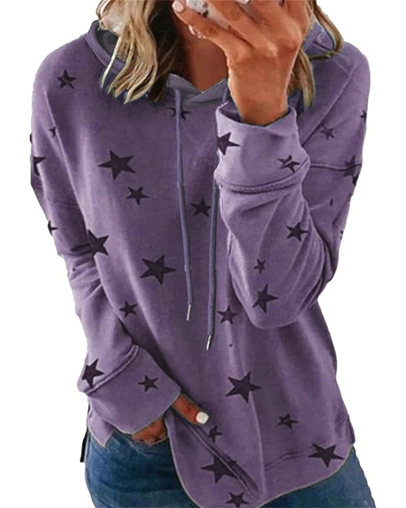 Womens Casual Star Print Hoodies Long Sleeve Hooded Pullover Drawstring Side Split Tunic Tops Plus Size Purple $11.50 Hoodies...