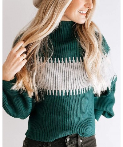 Womens Fall Sweater Casual Long Sleeve Turtleneck Colorblock Striped Chunky Pullover Loose Knit Jumper Green $10.79 Sweaters