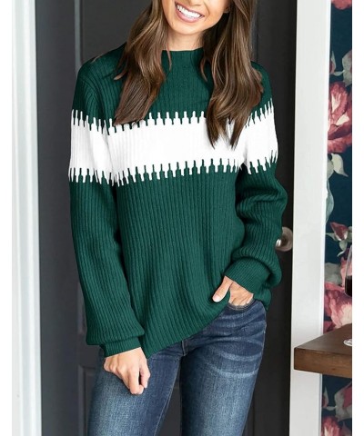 Womens Fall Sweater Casual Long Sleeve Turtleneck Colorblock Striped Chunky Pullover Loose Knit Jumper Green $10.79 Sweaters