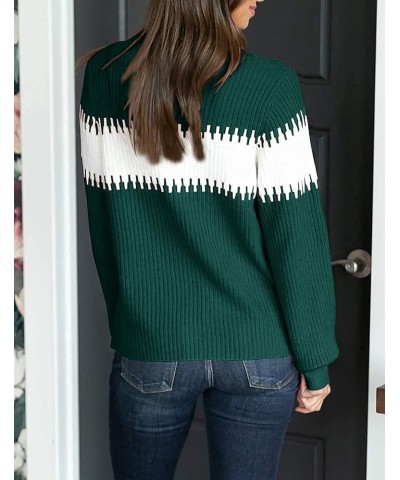 Womens Fall Sweater Casual Long Sleeve Turtleneck Colorblock Striped Chunky Pullover Loose Knit Jumper Green $10.79 Sweaters