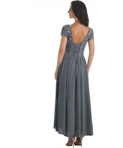 Chiffon Lace Appliques Mother of The Bride Dresses for Wedding Long V Neck Short Sleeves Formal Evening Dress Light Blue $28....