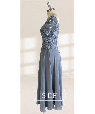 Chiffon Lace Appliques Mother of The Bride Dresses for Wedding Long V Neck Short Sleeves Formal Evening Dress Light Blue $28....