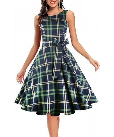 Women's 50s 60s Vintage Sleeveless Cocktail Party Dress Z-green Plaid Boatneck $30.08 Dresses