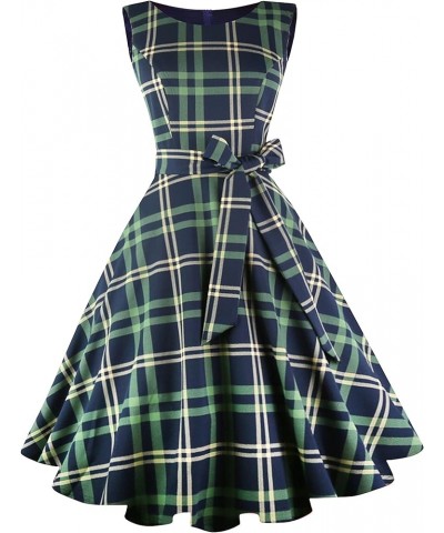 Women's 50s 60s Vintage Sleeveless Cocktail Party Dress Z-green Plaid Boatneck $30.08 Dresses