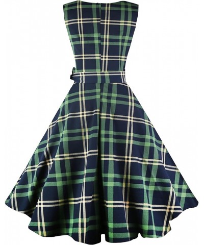 Women's 50s 60s Vintage Sleeveless Cocktail Party Dress Z-green Plaid Boatneck $30.08 Dresses