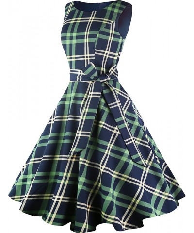 Women's 50s 60s Vintage Sleeveless Cocktail Party Dress Z-green Plaid Boatneck $30.08 Dresses