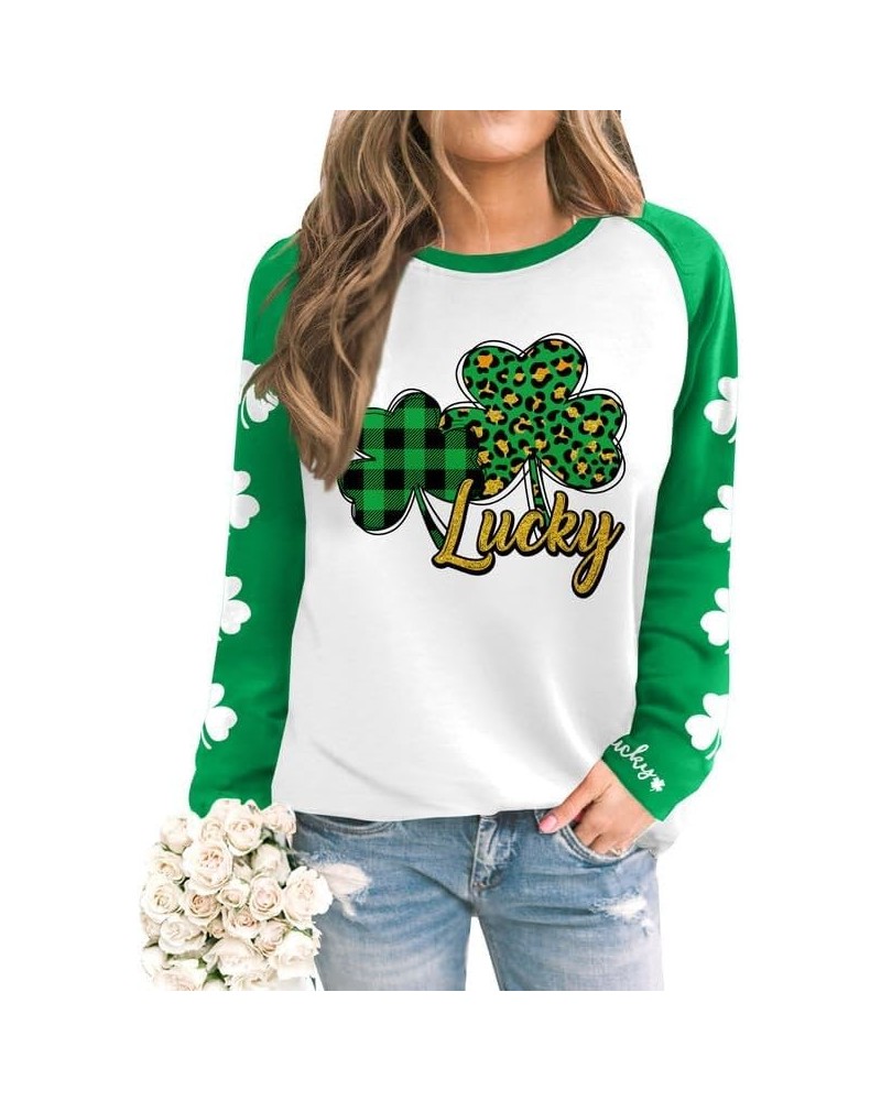 St. Patrick's Day Womens Raglan Long Sleeve T Shirt Glitter Leopard Buffalo Plaid $14.24 Activewear