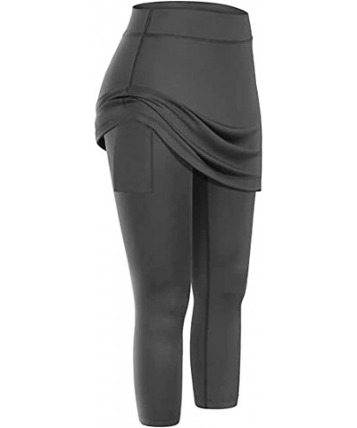 Capri Yoga Leggings for Women High Waisted Tummy Control Workout Seamless Short Pants Elastic Tennis Skirted Leggings Pocket ...