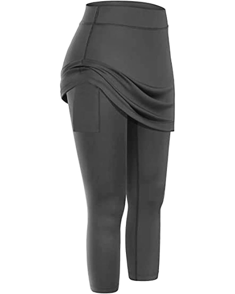 Capri Yoga Leggings for Women High Waisted Tummy Control Workout Seamless Short Pants Elastic Tennis Skirted Leggings Pocket ...