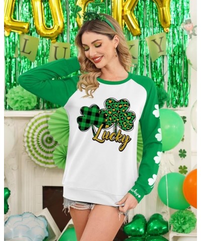 St. Patrick's Day Womens Raglan Long Sleeve T Shirt Glitter Leopard Buffalo Plaid $14.24 Activewear