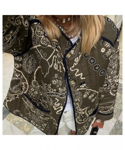 Women Floral Quilted Jacket Open Front Cropped Puffer Jacket Vintage Lightweight Padded Coat Ethnic Cardigan Outwear Floral P...