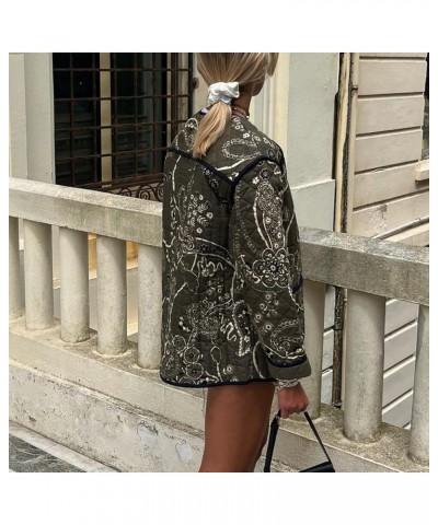 Women Floral Quilted Jacket Open Front Cropped Puffer Jacket Vintage Lightweight Padded Coat Ethnic Cardigan Outwear Floral P...