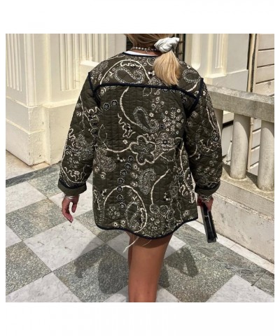 Women Floral Quilted Jacket Open Front Cropped Puffer Jacket Vintage Lightweight Padded Coat Ethnic Cardigan Outwear Floral P...