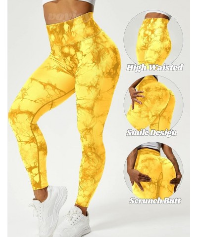 Tie Dye Seamless Leggings for Women High Waist Yoga Pants, Scrunch Butt Lifting Elastic Tights 1 Yellow $16.42 Activewear