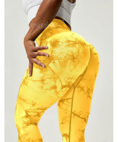 Tie Dye Seamless Leggings for Women High Waist Yoga Pants, Scrunch Butt Lifting Elastic Tights 1 Yellow $16.42 Activewear