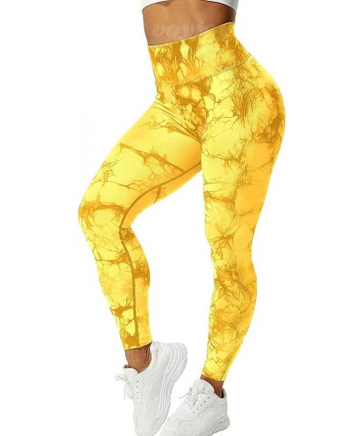 Tie Dye Seamless Leggings for Women High Waist Yoga Pants, Scrunch Butt Lifting Elastic Tights 1 Yellow $16.42 Activewear