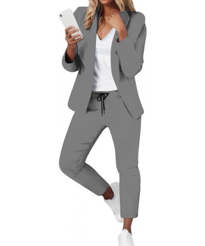 Women's Two Piece Lapels Suit Set Office Business Long Sleeve Jacket Pant Suit Slim Fit Trouser Jacket Suit Z10173-grey $52.5...