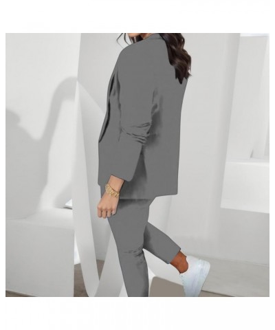 Women's Two Piece Lapels Suit Set Office Business Long Sleeve Jacket Pant Suit Slim Fit Trouser Jacket Suit Z10173-grey $52.5...