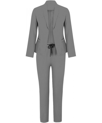 Women's Two Piece Lapels Suit Set Office Business Long Sleeve Jacket Pant Suit Slim Fit Trouser Jacket Suit Z10173-grey $52.5...