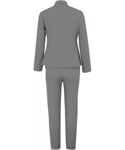 Women's Two Piece Lapels Suit Set Office Business Long Sleeve Jacket Pant Suit Slim Fit Trouser Jacket Suit Z10173-grey $52.5...