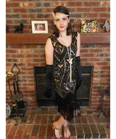 Women's 1920s Flapper Dress Sequins Art Deco Fringed Sleeveless Gatsby Dress Black Gold $18.45 Dresses