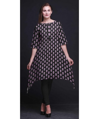 Leaves & Cardamine Floral Printed Asymmetrical Kurti Tops For Women Indian Summer Dress Tunic Black3 $15.54 Tops