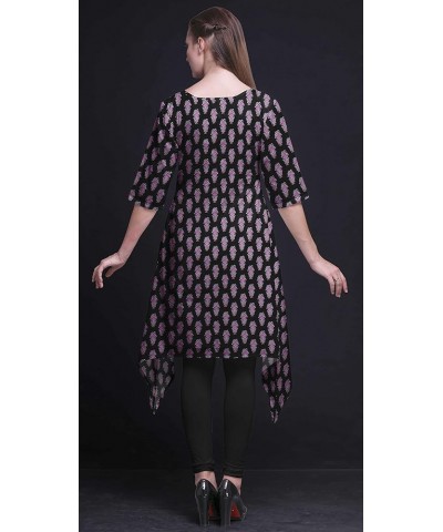 Leaves & Cardamine Floral Printed Asymmetrical Kurti Tops For Women Indian Summer Dress Tunic Black3 $15.54 Tops