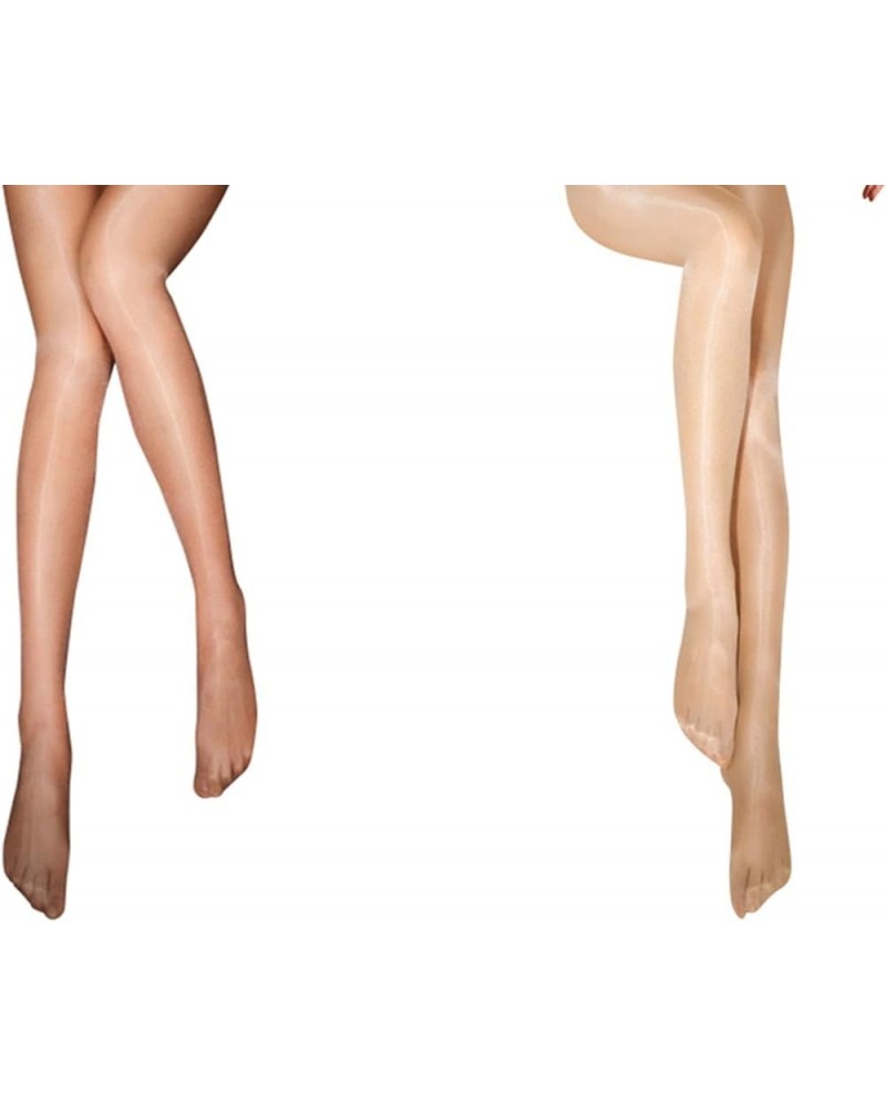 Ultra Shimmery Plus Footed Sheer Pantyhose, Open Crotch Shiny Silk Stockings Tights 30d Gold Coffee + 30d Nude $9.22 Socks