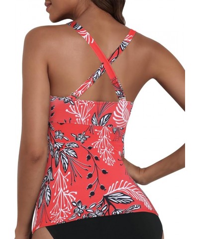 Women's Underwire Tankini Tops Ruched Crossback Swim Tops Tummy Control Bathing Suit Top No Bottom Red&white Floral $21.59 Sw...