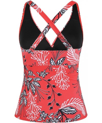 Women's Underwire Tankini Tops Ruched Crossback Swim Tops Tummy Control Bathing Suit Top No Bottom Red&white Floral $21.59 Sw...