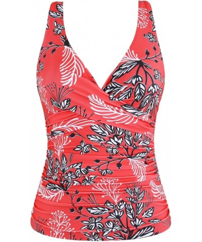 Women's Underwire Tankini Tops Ruched Crossback Swim Tops Tummy Control Bathing Suit Top No Bottom Red&white Floral $21.59 Sw...