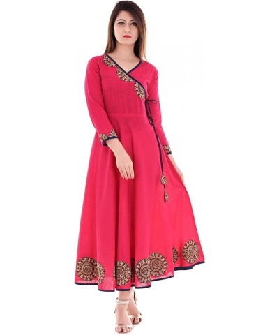 Women's Cotton Slub Patch Work Angrakha Kurta for Mother's Day - Mustard Pink1 $20.51 Tops