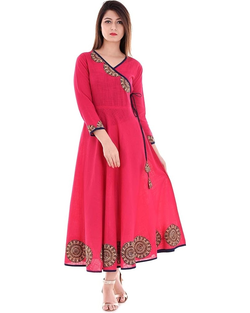 Women's Cotton Slub Patch Work Angrakha Kurta for Mother's Day - Mustard Pink1 $20.51 Tops