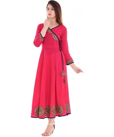 Women's Cotton Slub Patch Work Angrakha Kurta for Mother's Day - Mustard Pink1 $20.51 Tops