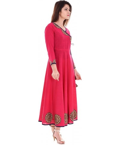 Women's Cotton Slub Patch Work Angrakha Kurta for Mother's Day - Mustard Pink1 $20.51 Tops