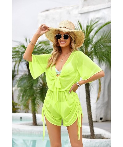 Womens Swimsuit Cover Ups Summer Beach Bathing Suit Sexy Sheer One Piece Bikini Romper Outfit Fluorescent Yellow-new $13.02 S...