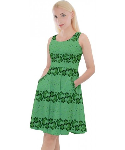 Womens Shamrock Pattern ST Patrick's Day Clover Leaves Leprechauns Knee Length Pockets Skater Dress, XS-5XL Medium Green $14....
