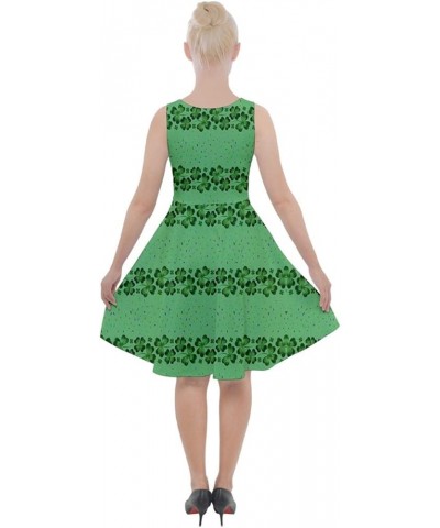 Womens Shamrock Pattern ST Patrick's Day Clover Leaves Leprechauns Knee Length Pockets Skater Dress, XS-5XL Medium Green $14....