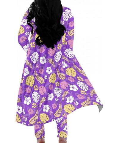 Womens Hawaiian Tropical Printed 2 Piece Outfit Open Front Coat and Pencil Pant Suits Set Light Purple $18.33 Suits