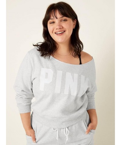 PINK Fleece Cropped Sweatshirt Heather Stone Grey Sans Logo $31.87 Hoodies & Sweatshirts