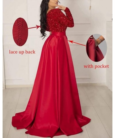 V Neck Long Sleeve Sequin Satin Prom Dresses 2022 Mermaid Formal Gown and Evening Dress with Slit Sage $33.11 Dresses