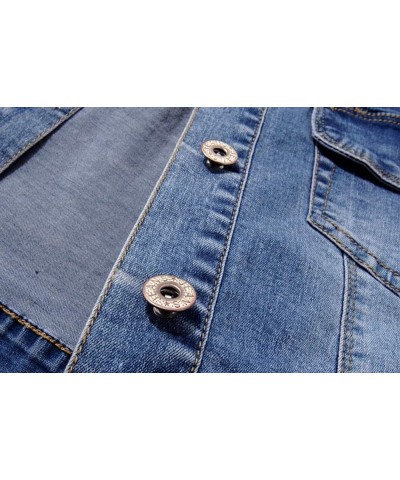Women Short Sleeve Denim Jacket Button Down Shawl Stretch Denim Jean Jacket Dark Blue $20.54 Jackets