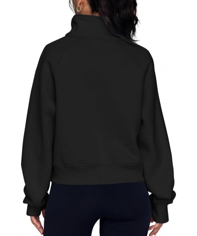 Womens Quarter/Full Zipper Sweatshirt Long Sleeve Cropped Pullover Jackets With Thumb Hole Fall Clothes E Black $7.47 Hoodies...