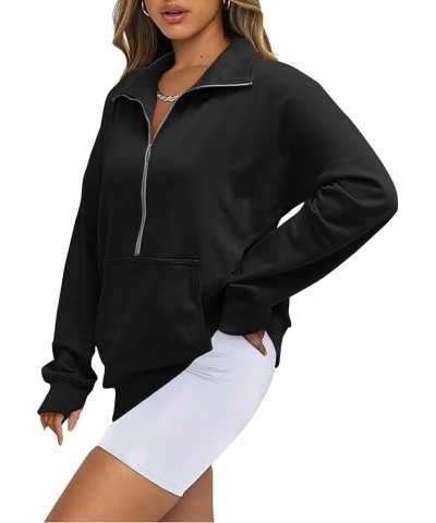 Womens Quarter/Full Zipper Sweatshirt Long Sleeve Cropped Pullover Jackets With Thumb Hole Fall Clothes E Black $7.47 Hoodies...