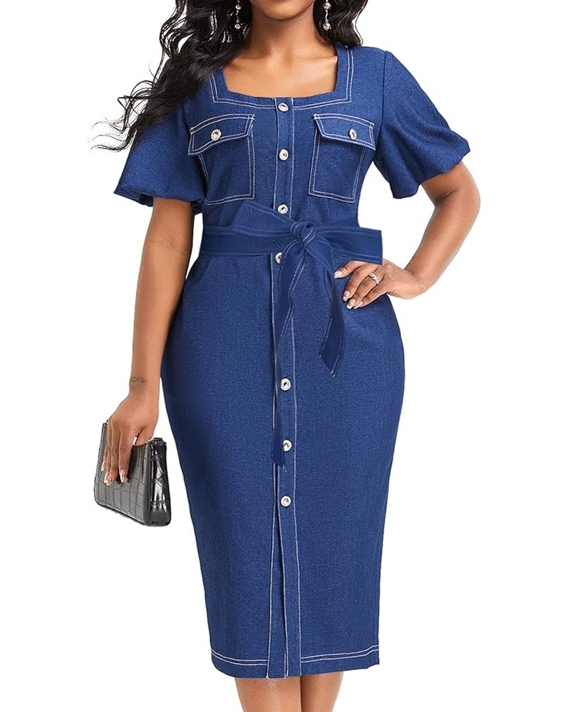 Denim Dress for Women Bodycon Sexy Short Sleeve Jean Split Workwear Dresses with Zipper Club Party Night Denim/Puff Sleeve $1...